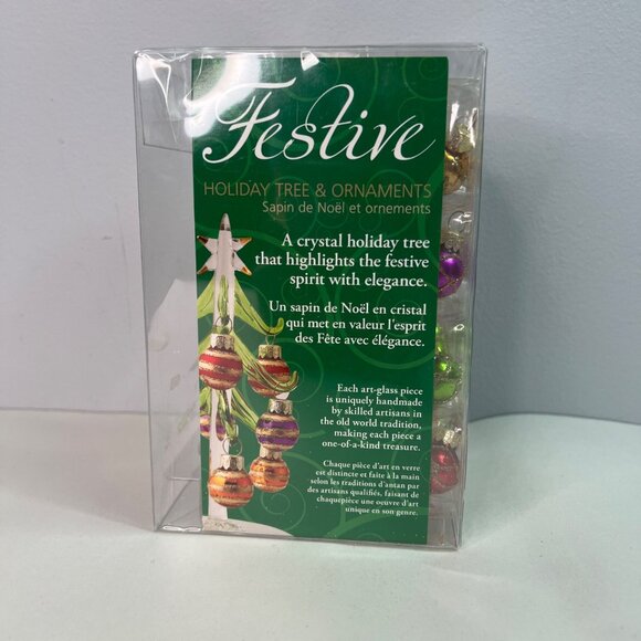 Hand Made Crystal Art Glass Holiday Christmas Trees + 12 Colorful Ornaments - Picture 8 of 10